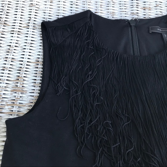 🆕NWOT•BCBGMaxAzria• Fringe Trim Flounce Hem Dress in black size S - Picture 7 of 8